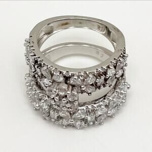 Fashion Jewelry Ring Set Silver Plated Cubic Zirconia Size 7